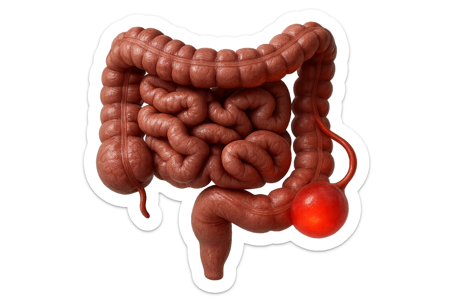 CISTIFELLEA E INTESTINO SONO COLLEGATI NEL DOLORE, SENZA SCRITTE E L'INTESTINO FALLO PERFETTO E REALISTICO, NON DISEGNATO iperrealistico 4k sticker