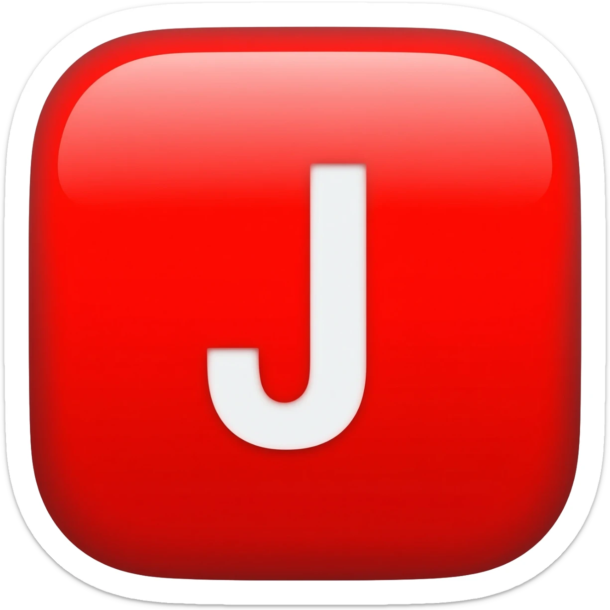 "3D premium,3D rounded-square icon in strong RED with a beveled edge, bold serif white letter 'J'centered, strong specular highlights, inner glow, 1024x1024, png" sticker