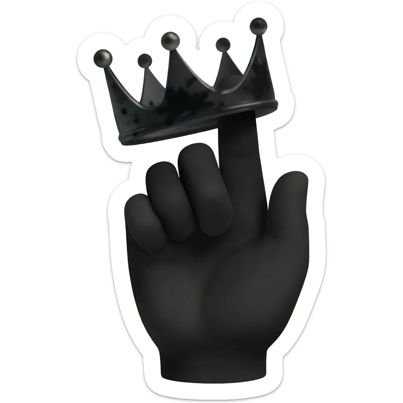 generate a black hand holding a black crown with ink sticker