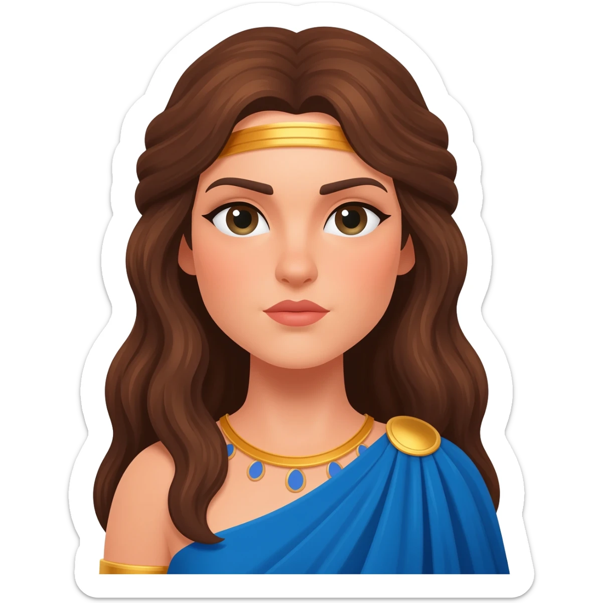 Hera from Greek Mythology with long brown hair, blue outfit sticker