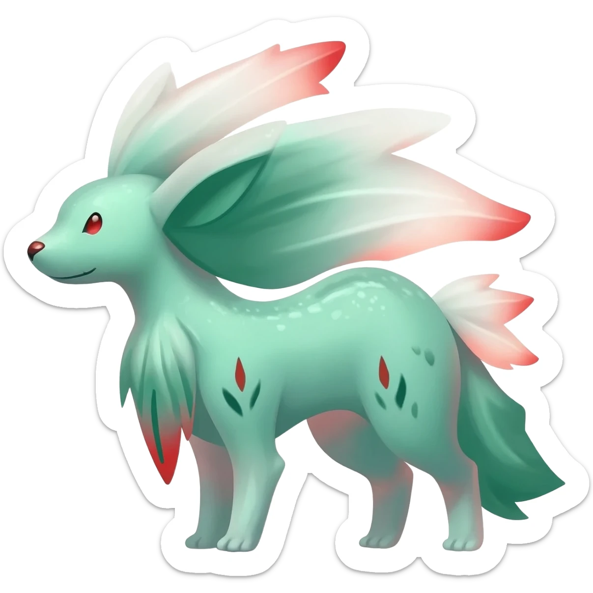 Kawaii Cute Edgy Green Red White ethereal Fionbri-Vernid-Trico-animal-creature full body sticker