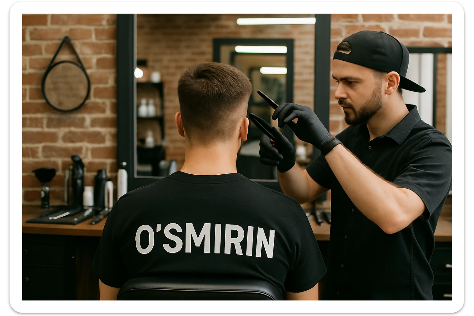 o'smirin bola qora futbolkada sartaroshxonada soch olayapti yuzi ko'rinmasin sticker