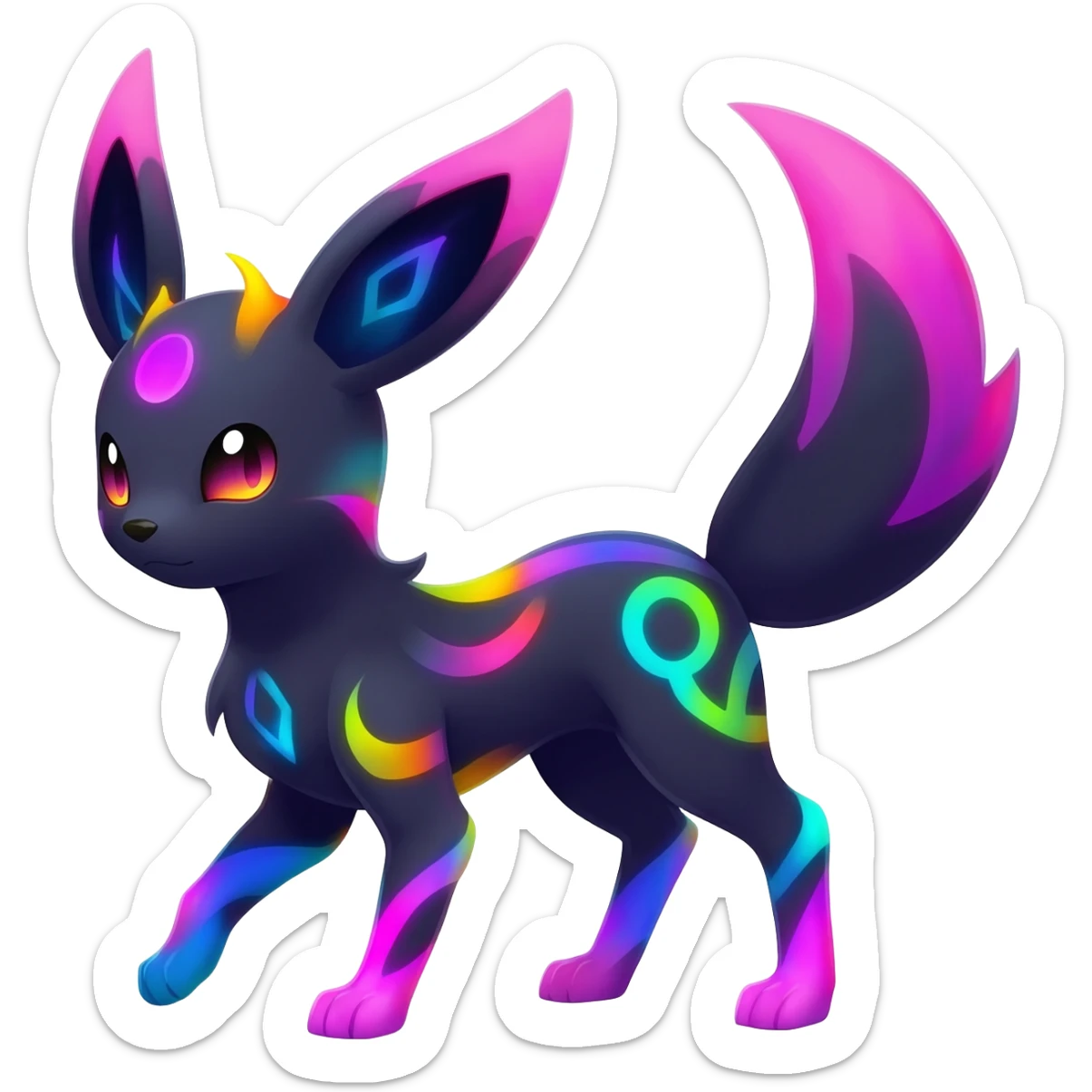 Magical elemental Dark vibrant pastel bright neon colorful edgy exotic painted Fakémon-Pokémon-Vernid-Eeveelution-creature sticker