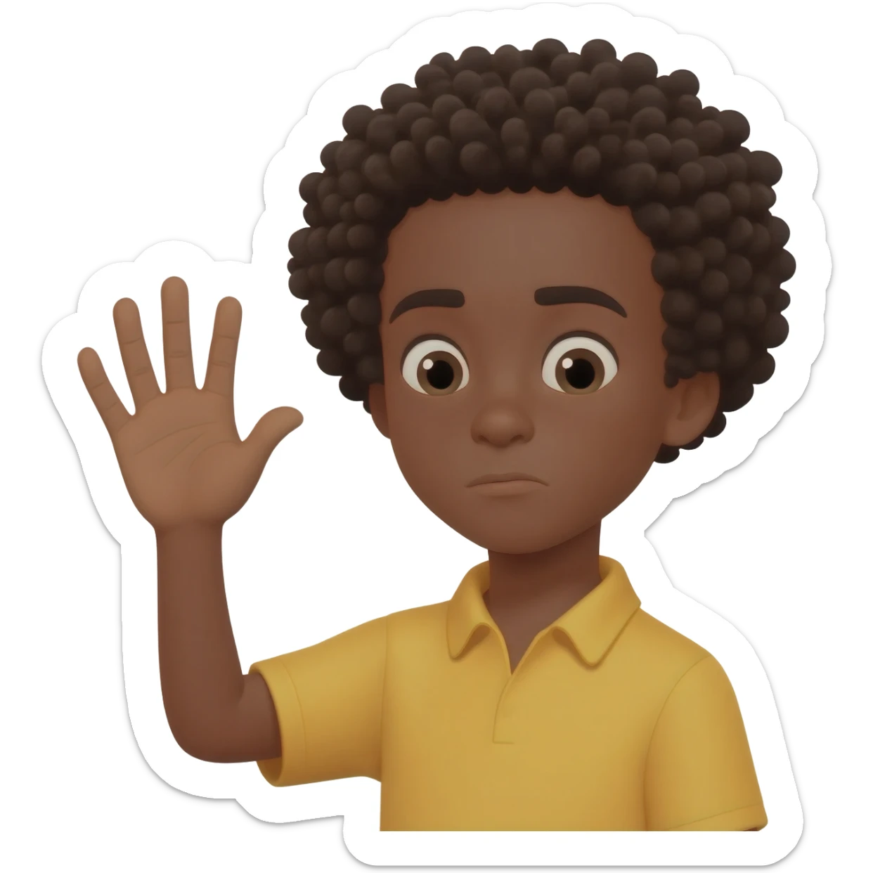 sad waving goodbye black boy curly hair sticker