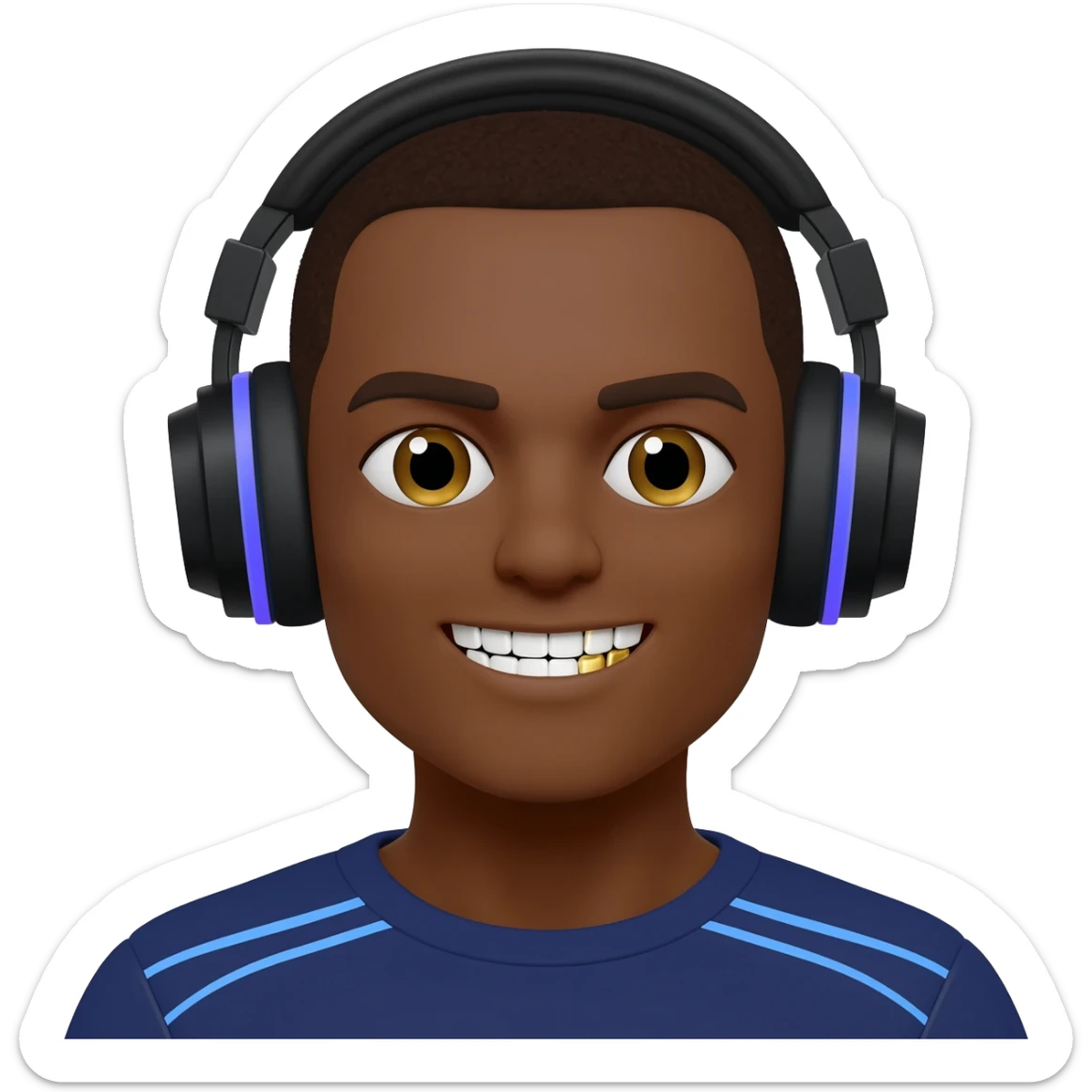 Brown gamer wearing gaming headphones with gold teeth talking gif sticker