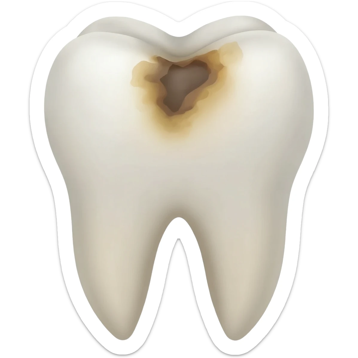 a tooth with caries, into the middle of the crown of the tooth sticker
