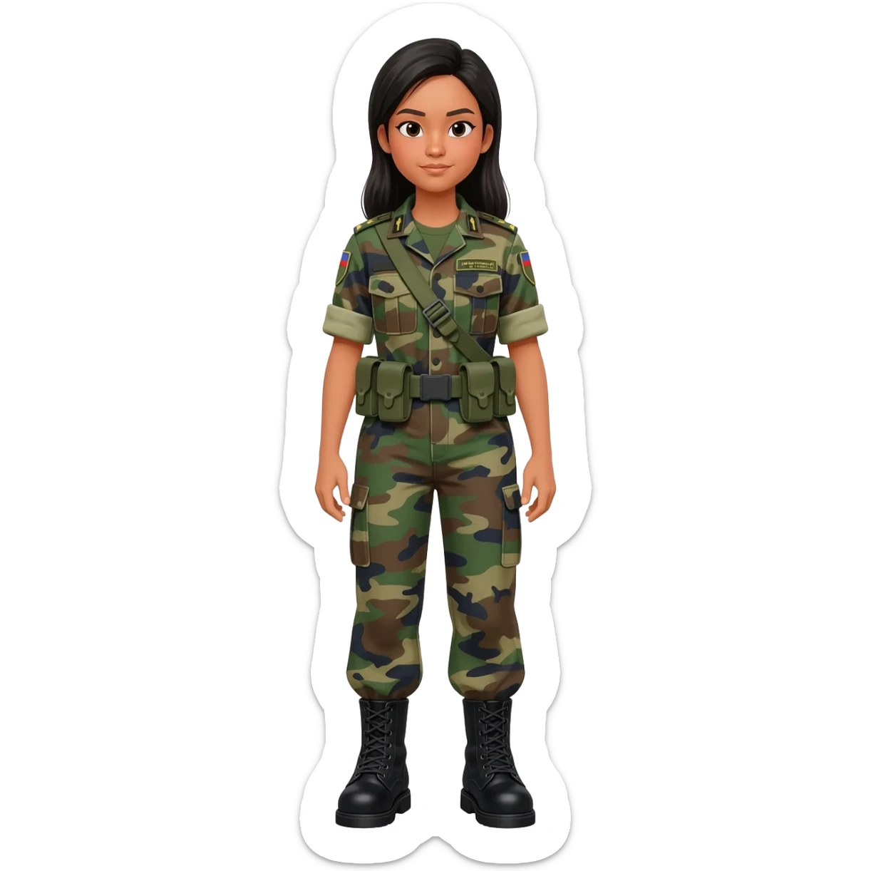 Filipino female soldier bdu 1990s with black combat boots without wearing bandolier sticker