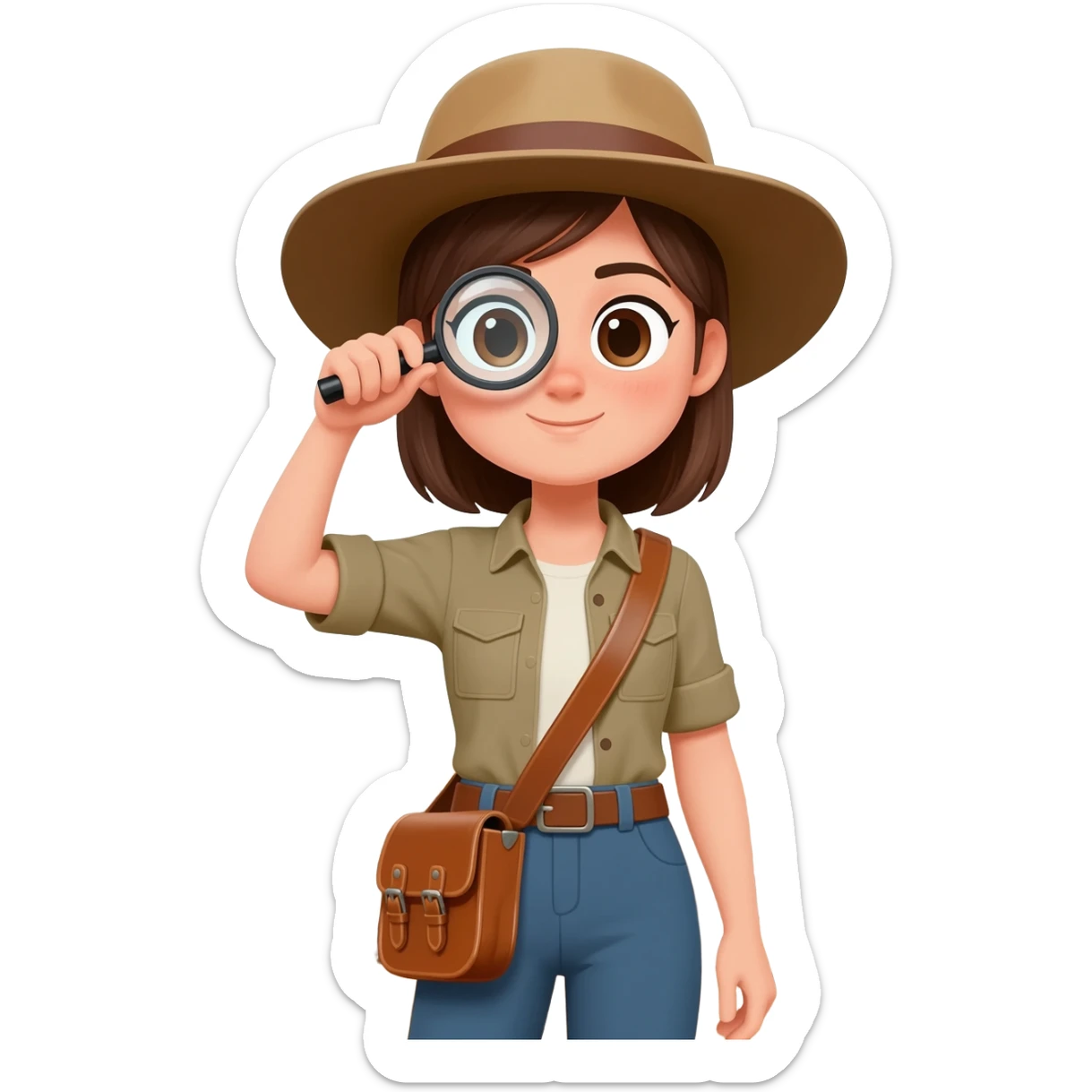 archaeologist girl is holding a magnifying glass sticker