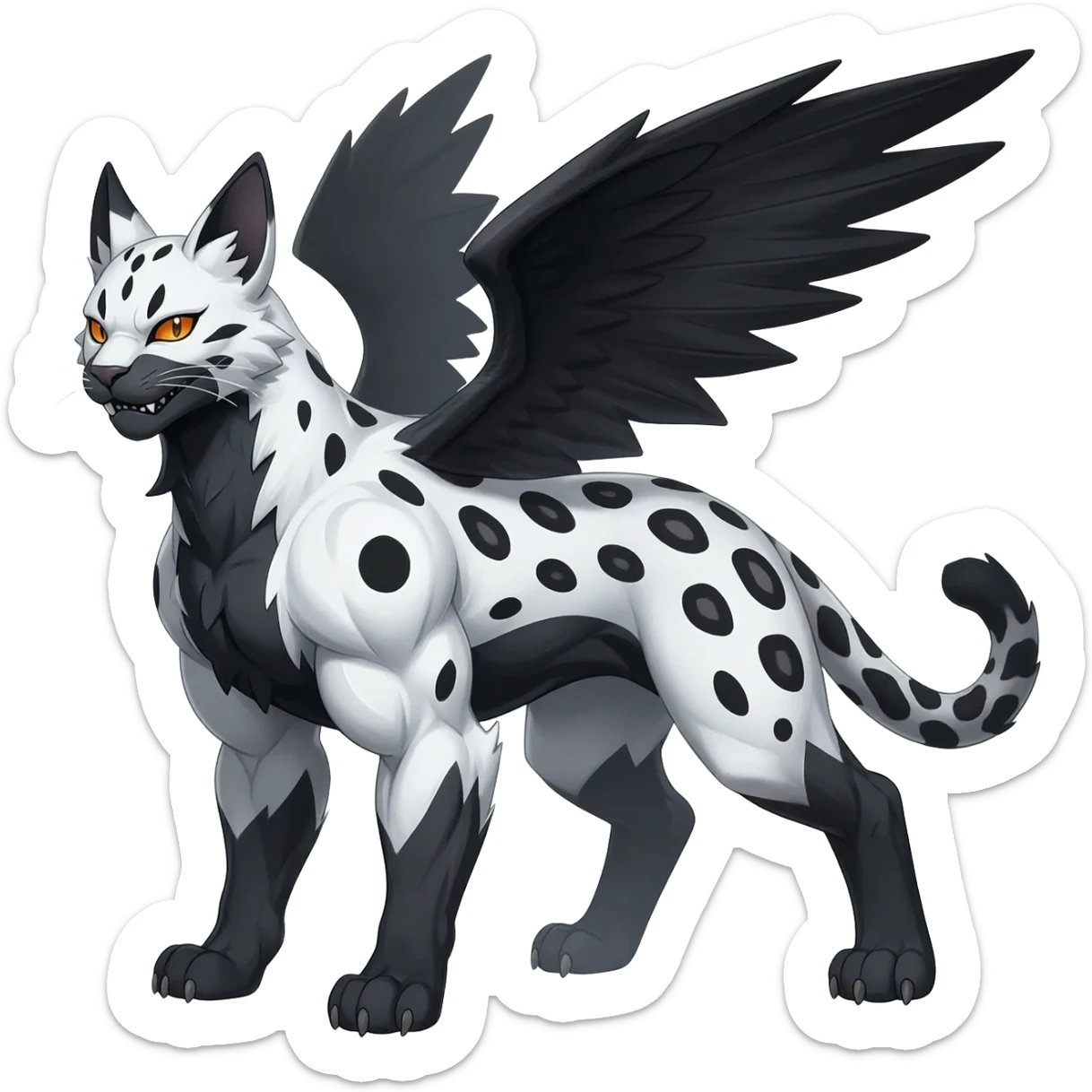 Cool edgy cute adorable hyper-realistic badass Serval-Lycanroc-Snow-Leopard-Absol-Fakémon-hybrid-creature (full body)  sticker