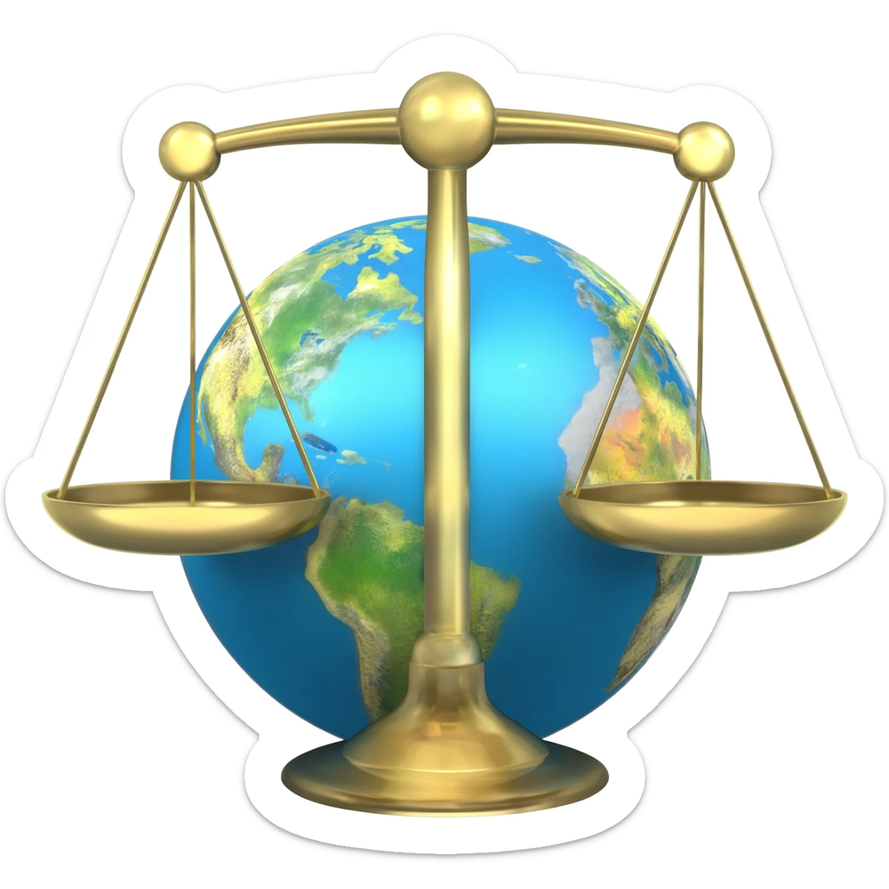 Minimalist golden scales of justice balanced over a globe, symbolizing global law and fairness sticker