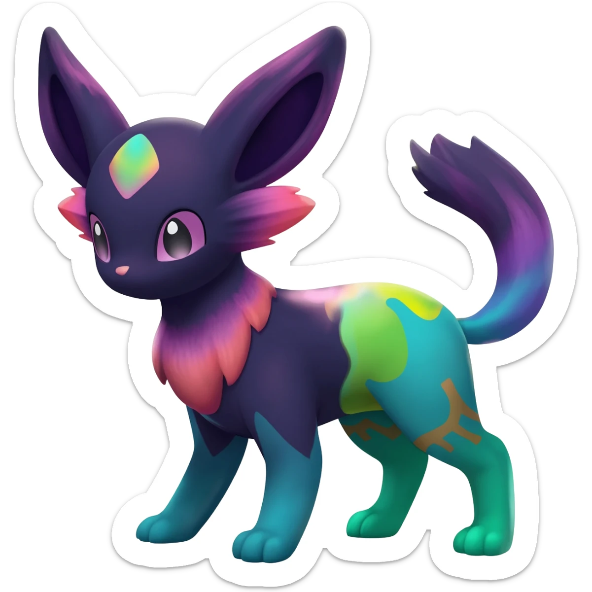 Dark vibrant pastel bright neon colorful edgy exotic painted Fakémon-Pokémon-Vernid-Vaporeon-Leafeon-creature sticker