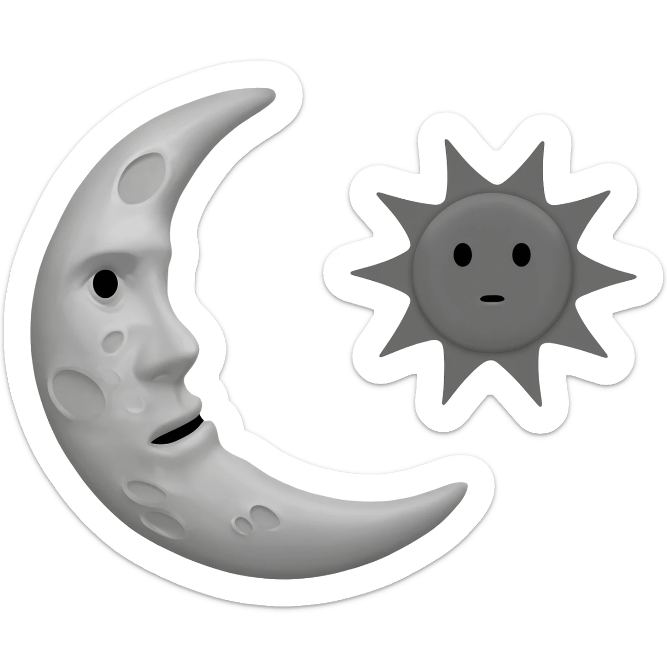 Grey moon and sun with faces sticker