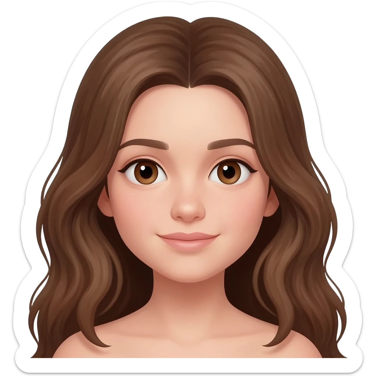 white girl with long brown curly/wavy hair and brown eyes sticker