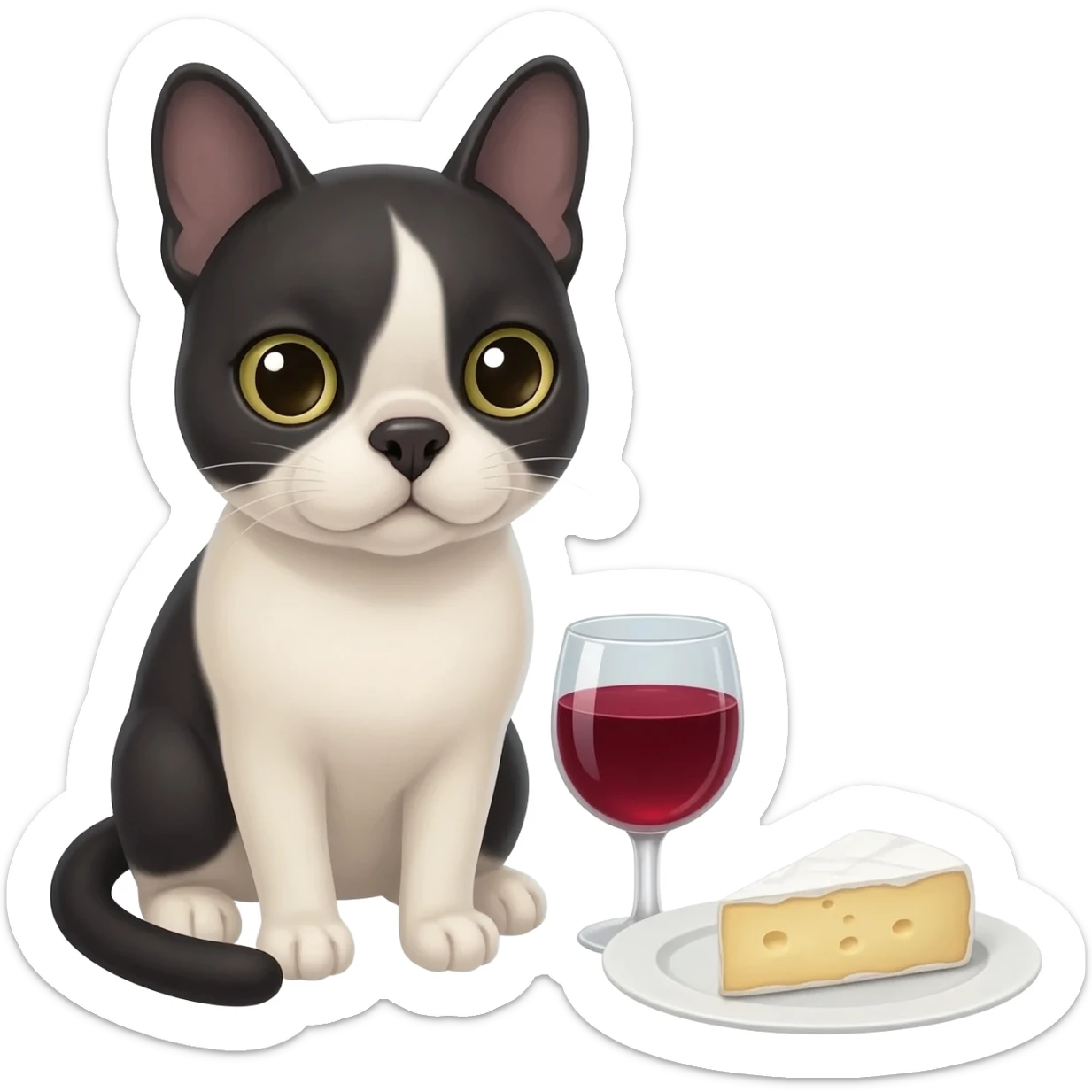 french cat wine cheese sticker