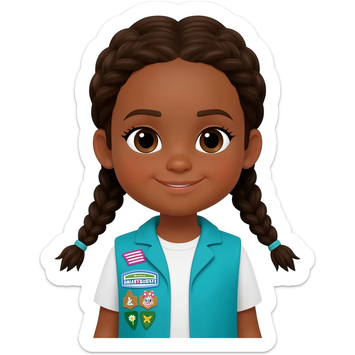 5 year old, fair skinned african american with braids, Daisy girl scout in Daisy blue best sticker