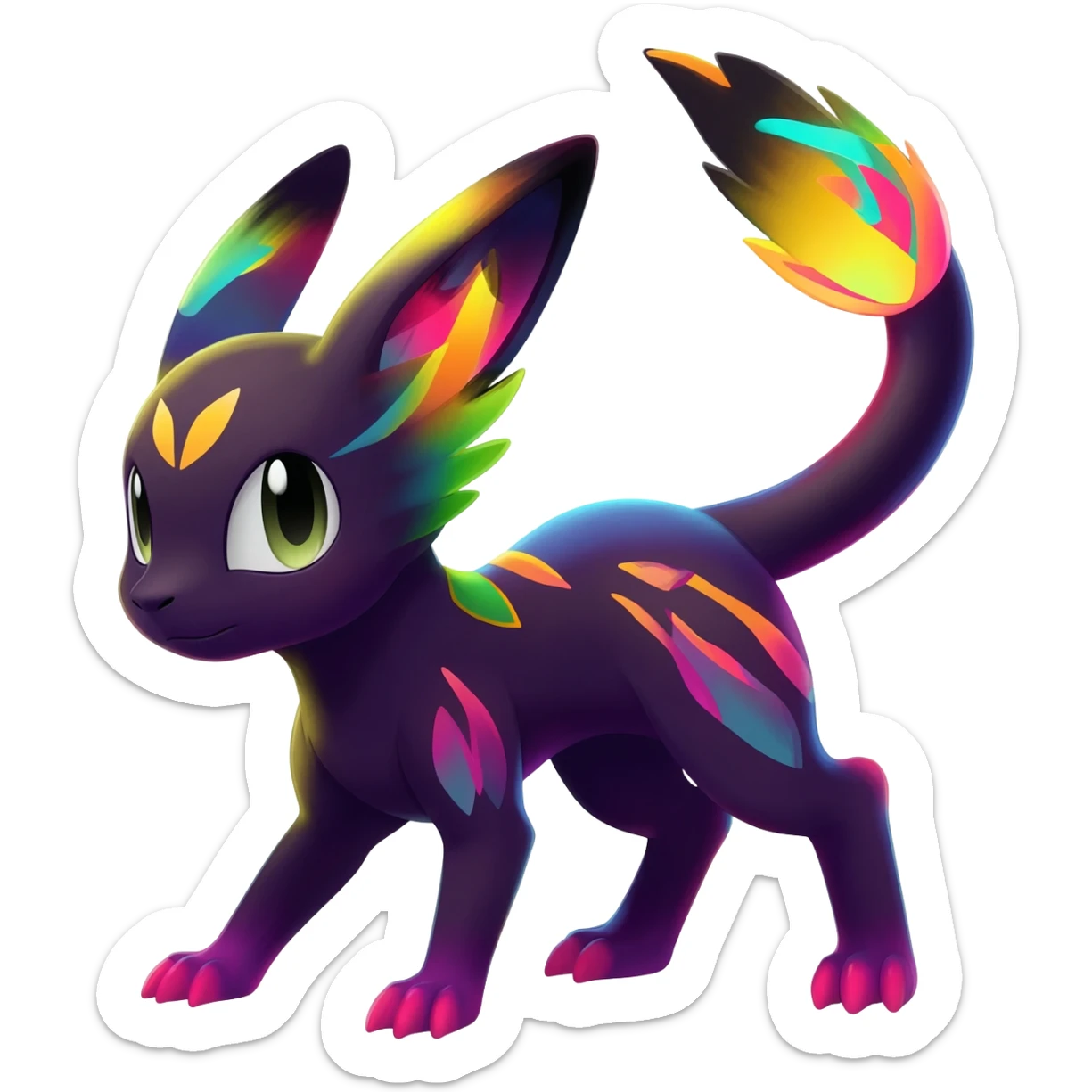 Dark vibrant pastel bright neon colorful edgy exotic painted Fakémon-Pokémon-Vernid-Leafeon-Jolteon-creature sticker