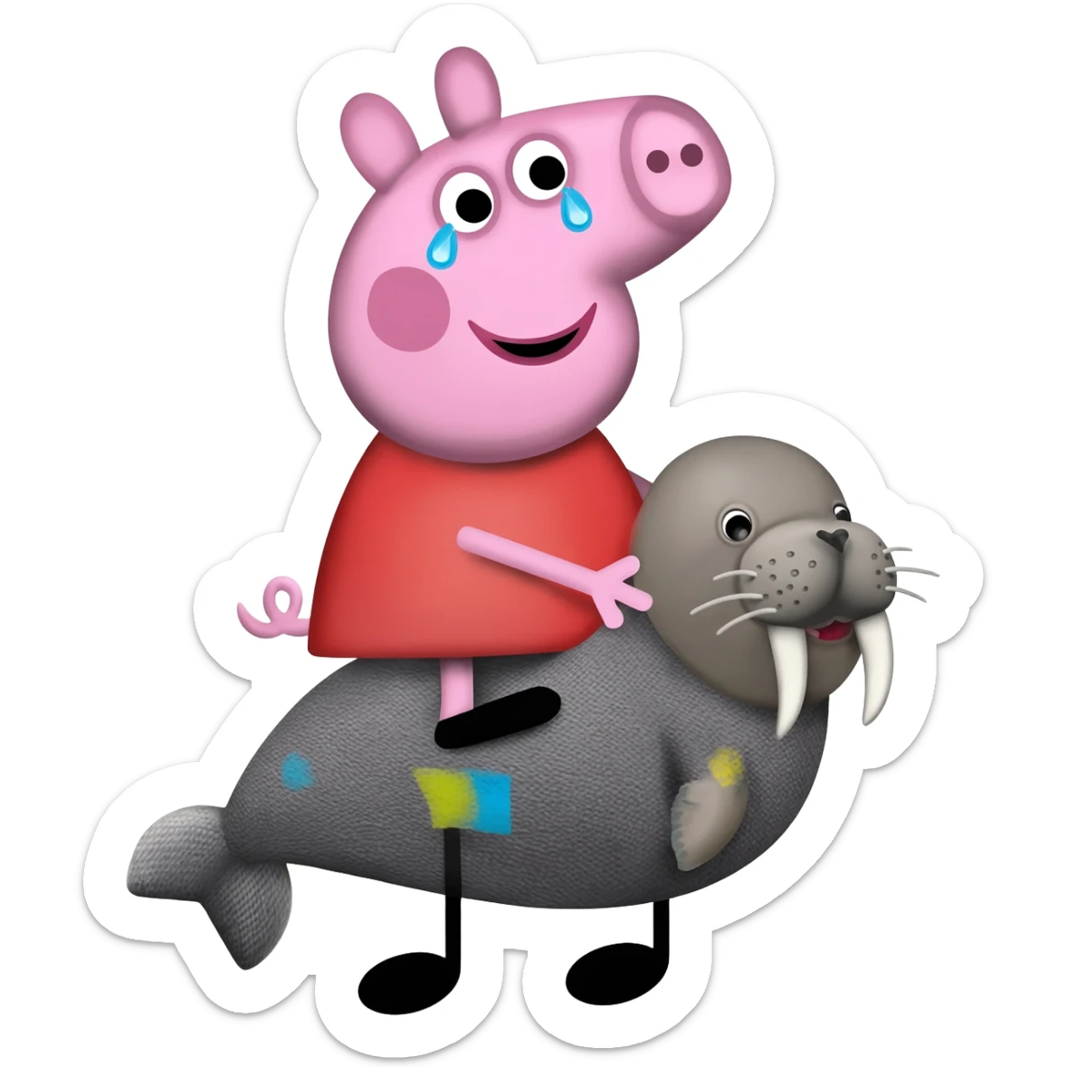 Just take that the Peppa Pig body details tears Wright Street realistic fabric turns into walrus ride Tunes and marks sticker