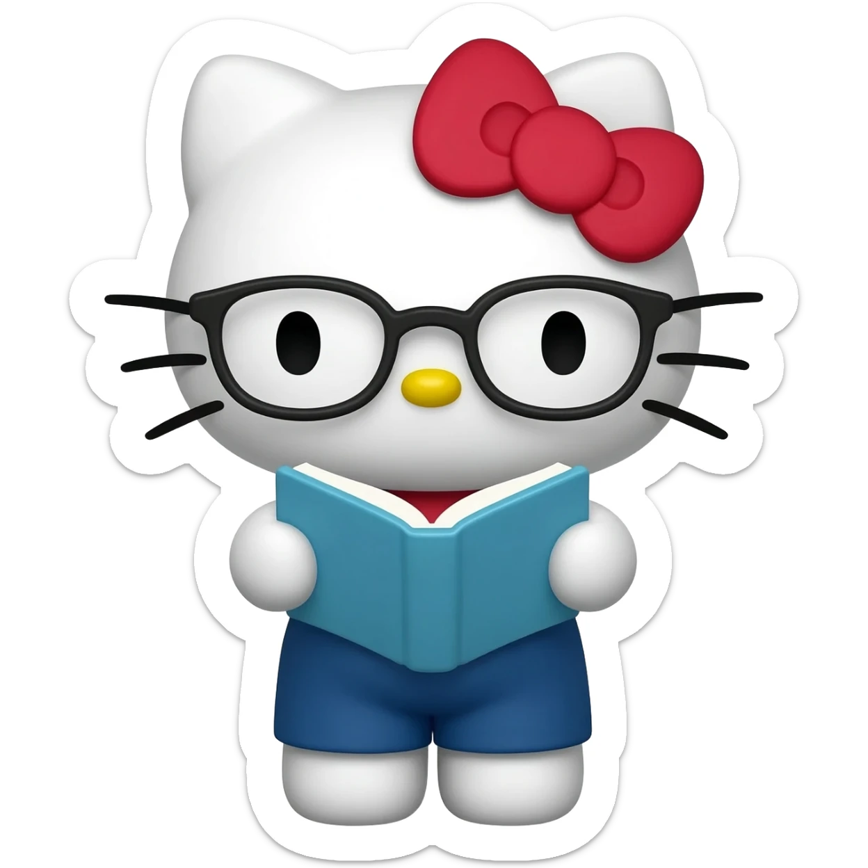 hello kitty reading a book with glasses sticker