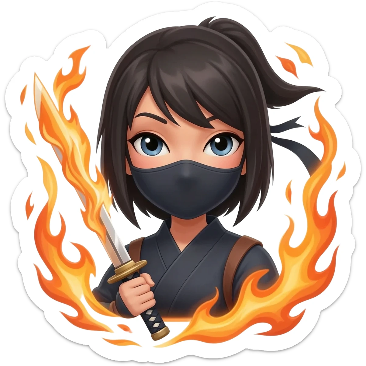 Girl, ninja, katana,fire, sticker