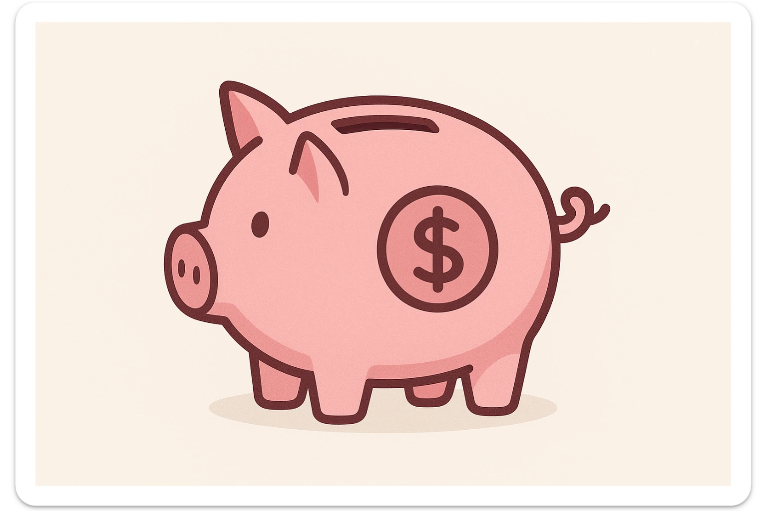 a piggy bank, pink, coin slot on top, savings symbol sticker