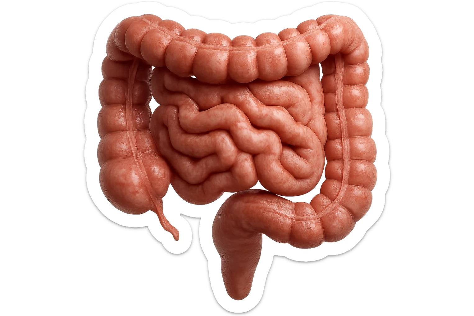 CISTIFELLEA E INTESTINO SONO COLLEGATI NEL DOLORE, SENZA SCRITTE E L'INTESTINO FALLO PERFETTO E REALISTICO, NON DISEGNATO iperrealistico 4k sticker