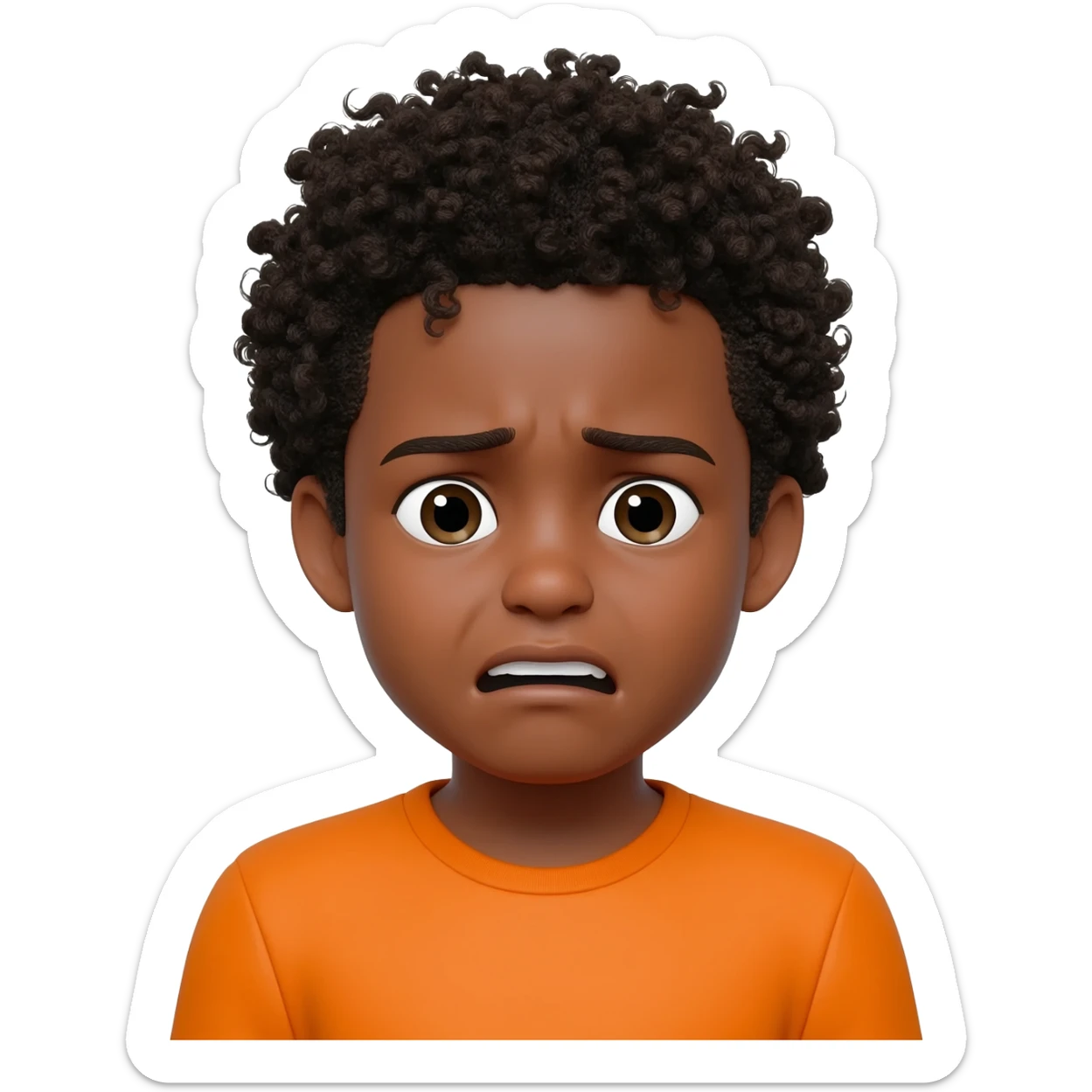 black boy curly hair orange shirt nauseous feeling sick sticker