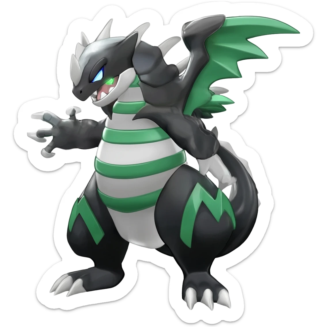 Shiny Black Grey White and Dark-Green Trico-Nargacuga-Silvally-Absol-fusion sticker