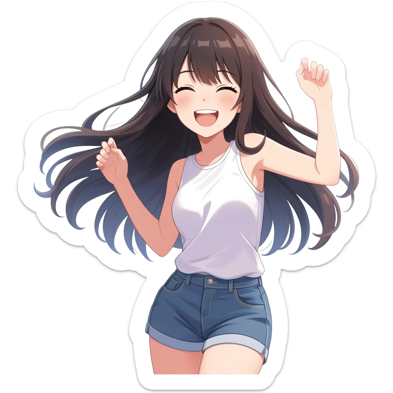 Anime girl long hair without dress dancing and giggling sticker