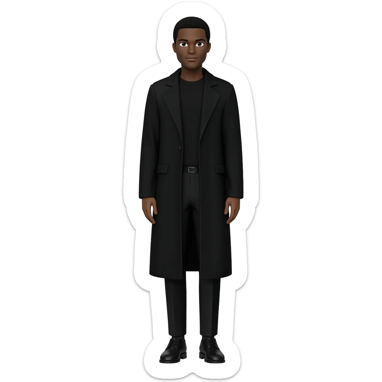 Black male all black dress long cost black pants and shoes black hair full body sticker