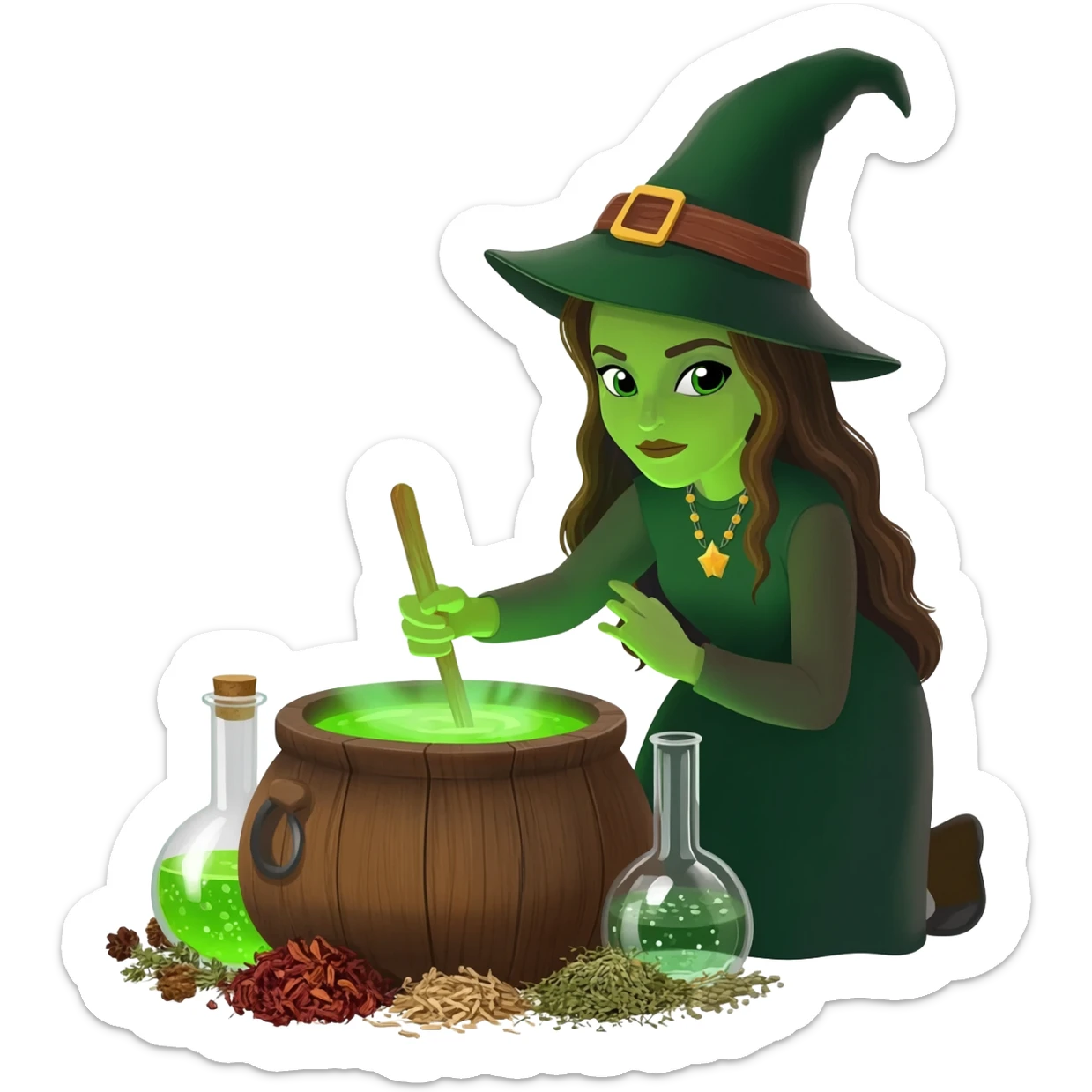 green witch cooking potion sticker