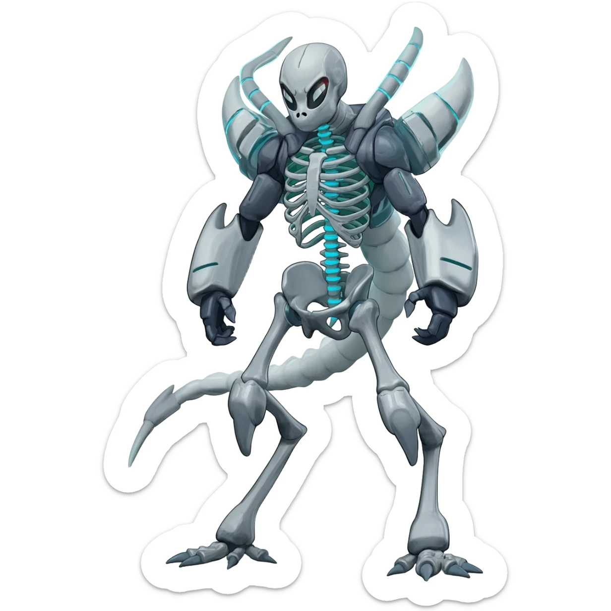 futuristic Skeleton-Cyborg-Manectric-Electrike-Salandit-Cubone-Umbreon-Marowak-Draco-Fakémon-hybrid-creature (full body), 4 legs sticker