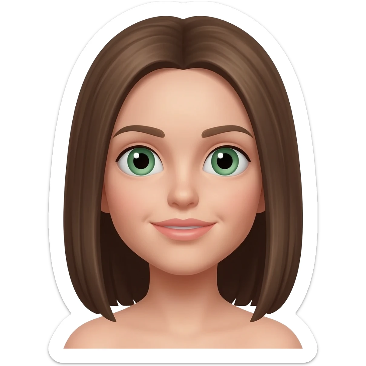 emoji de menina branca com cabelo liso castanho e olho verde sticker