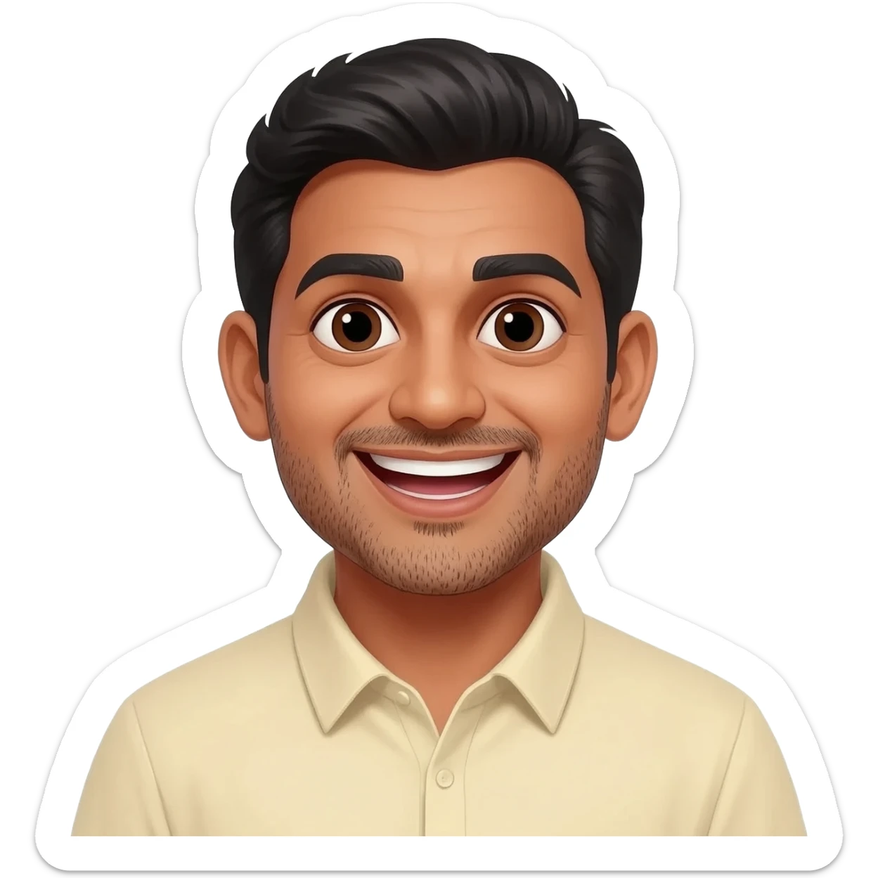 funny indian male teCHER WITH STUBBLE with plain rolltop jumper sticker