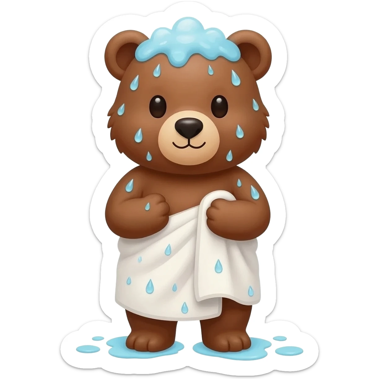 Cute bear coming out of the shower with towe and water drops on him sticker