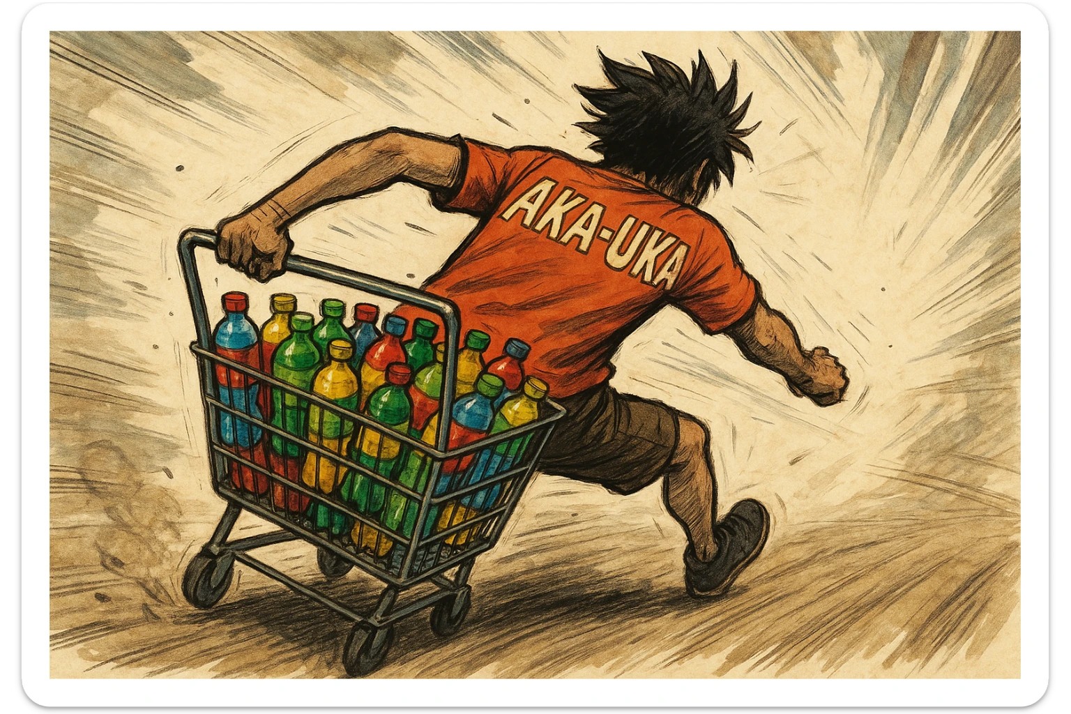 aka-uka ichimlik ortilgan aravani olib qochishyapti orqa tarafdan rakurs yuzi ko'rinmasin sticker