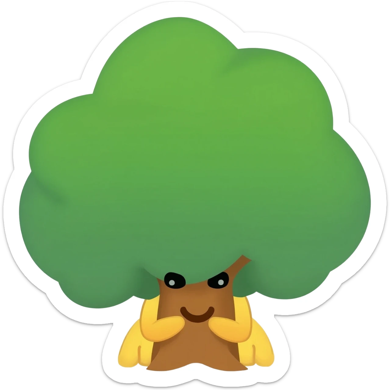 Yellow emoji face with Innocent eyes behind a big tree and poking head out can only see eyes and forehead sticker