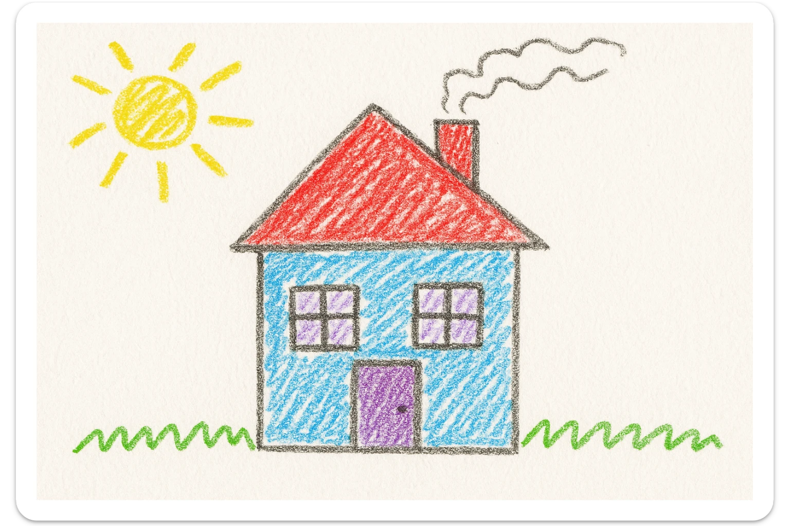 a simple house with a chimney and smoke, children's doodle style sticker