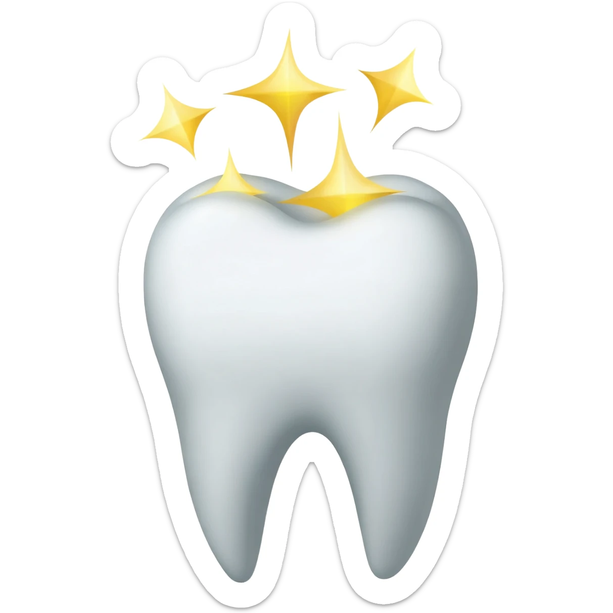 A tooth being cleaned and giving off golden shinning stars from the top sticker