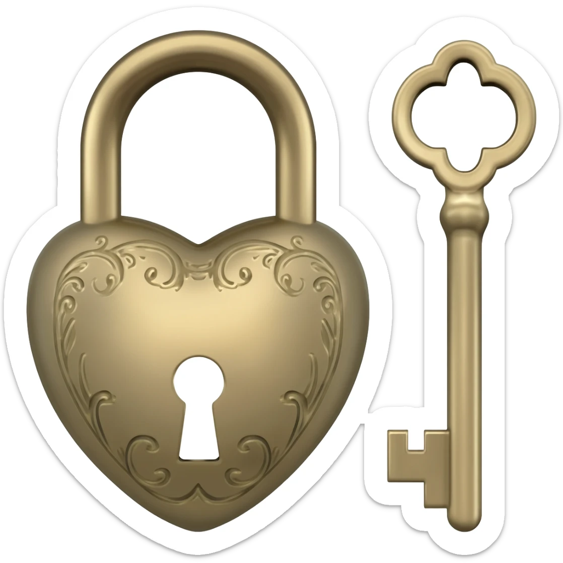 vintage beige heart-shaped lock and key sticker