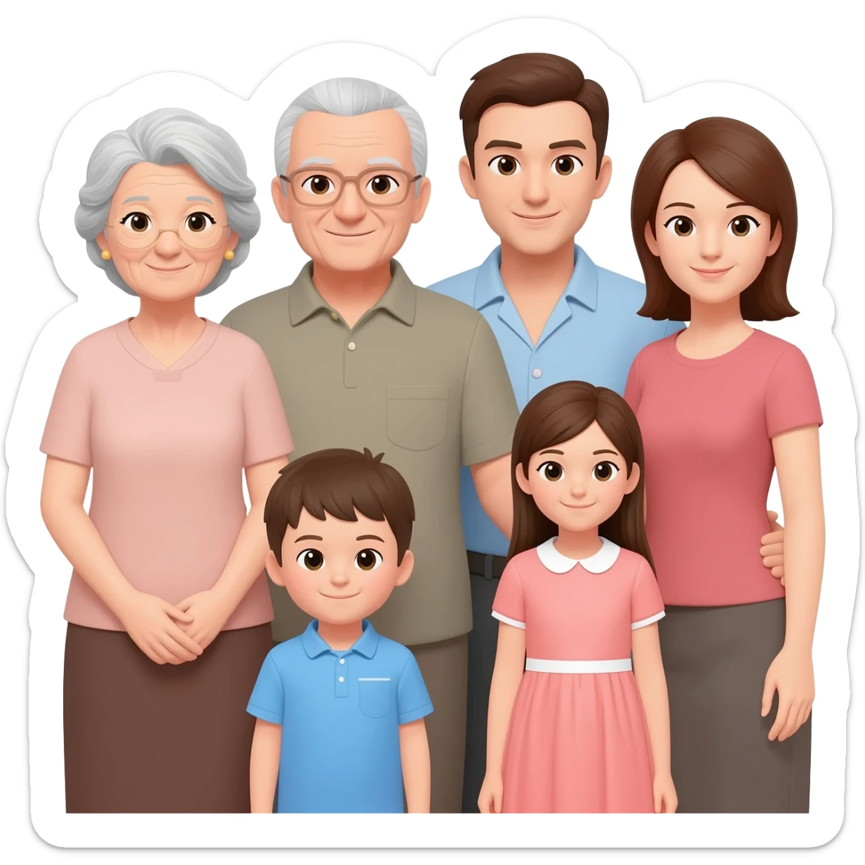 White family grandparents(1 grandma 1 grandpa) parents(1 mom 1 dad) and children (1 little boy and 1 little girl) and aunt sticker