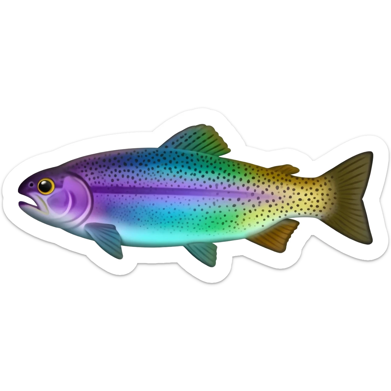 rainbow trout fish bright saturated purple blue green yellow white with scales and black speckles sticker