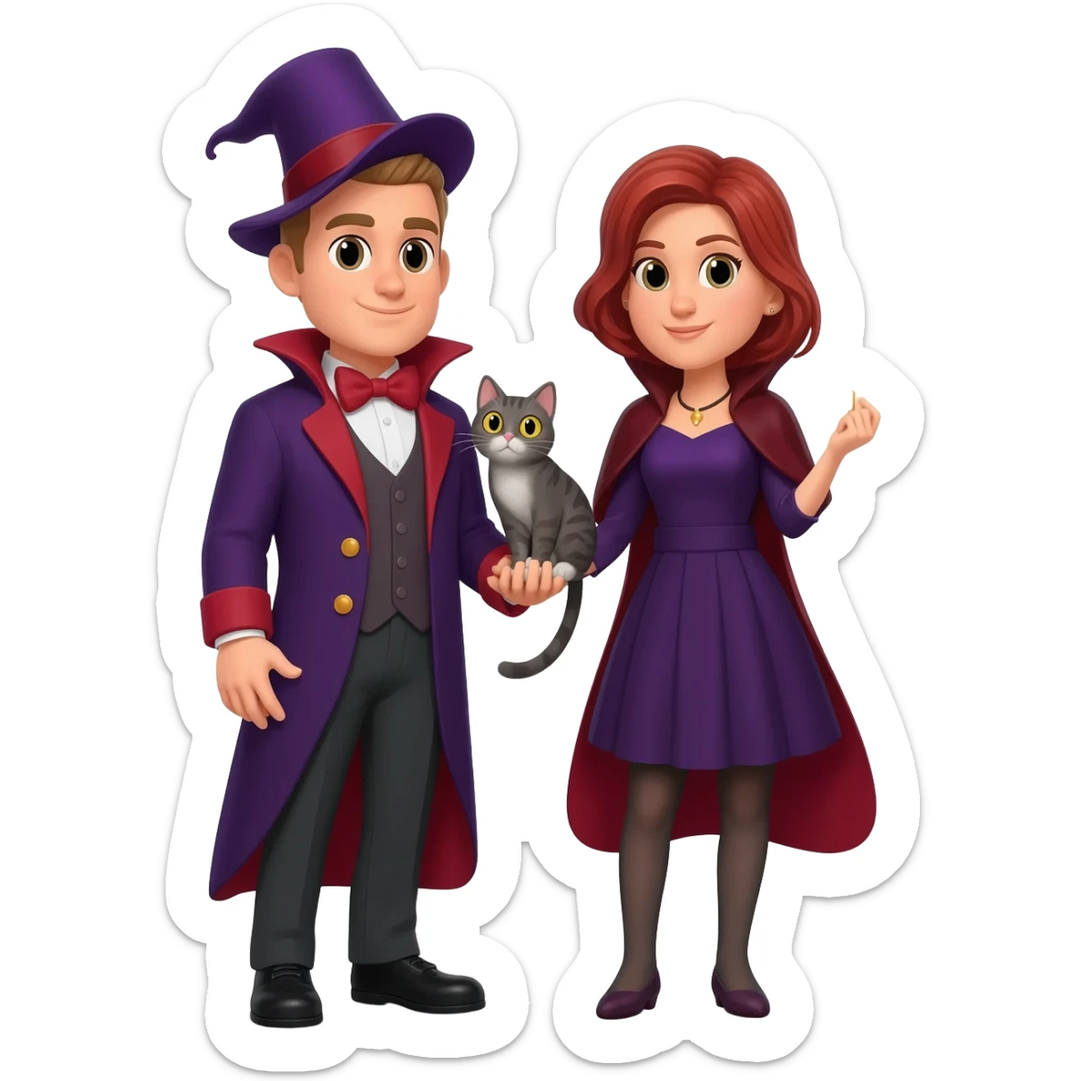 magician couple and their pet cat sticker