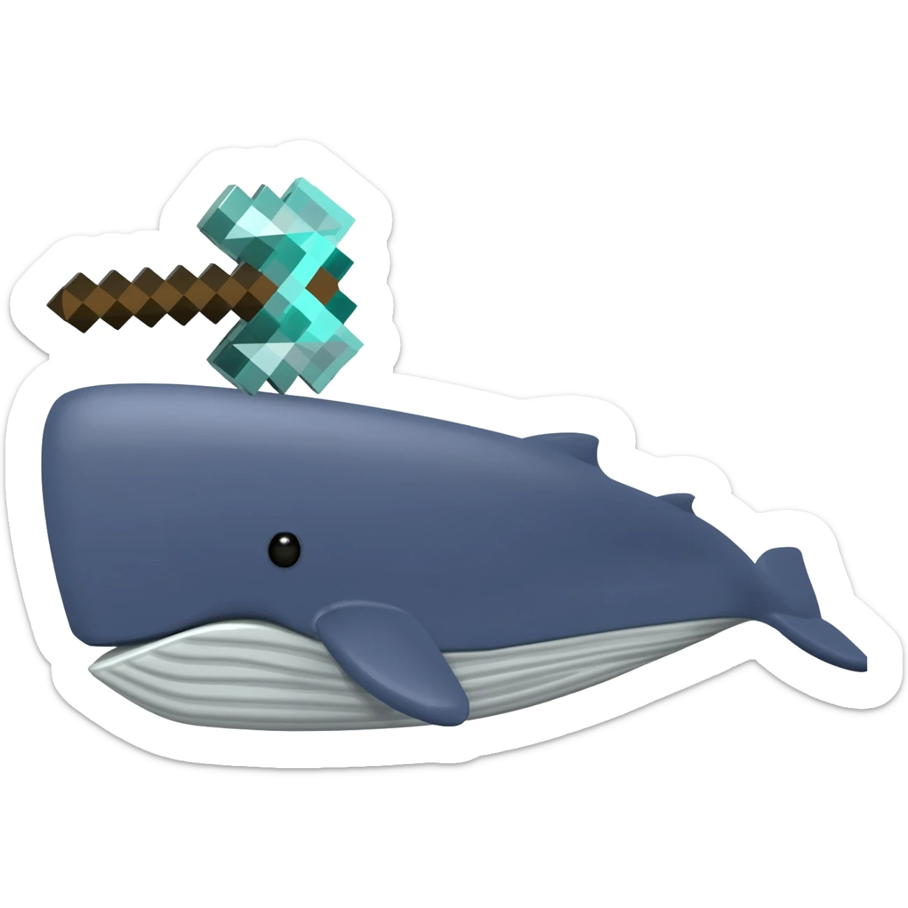 A whale with a minecraft diamond pickaxe on top of it's head sticker