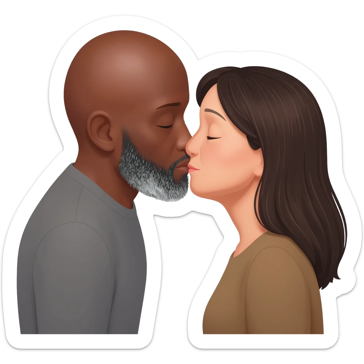 Baldheaded black man with salt/pepper goatee kissingJapanese brunette older woman sticker