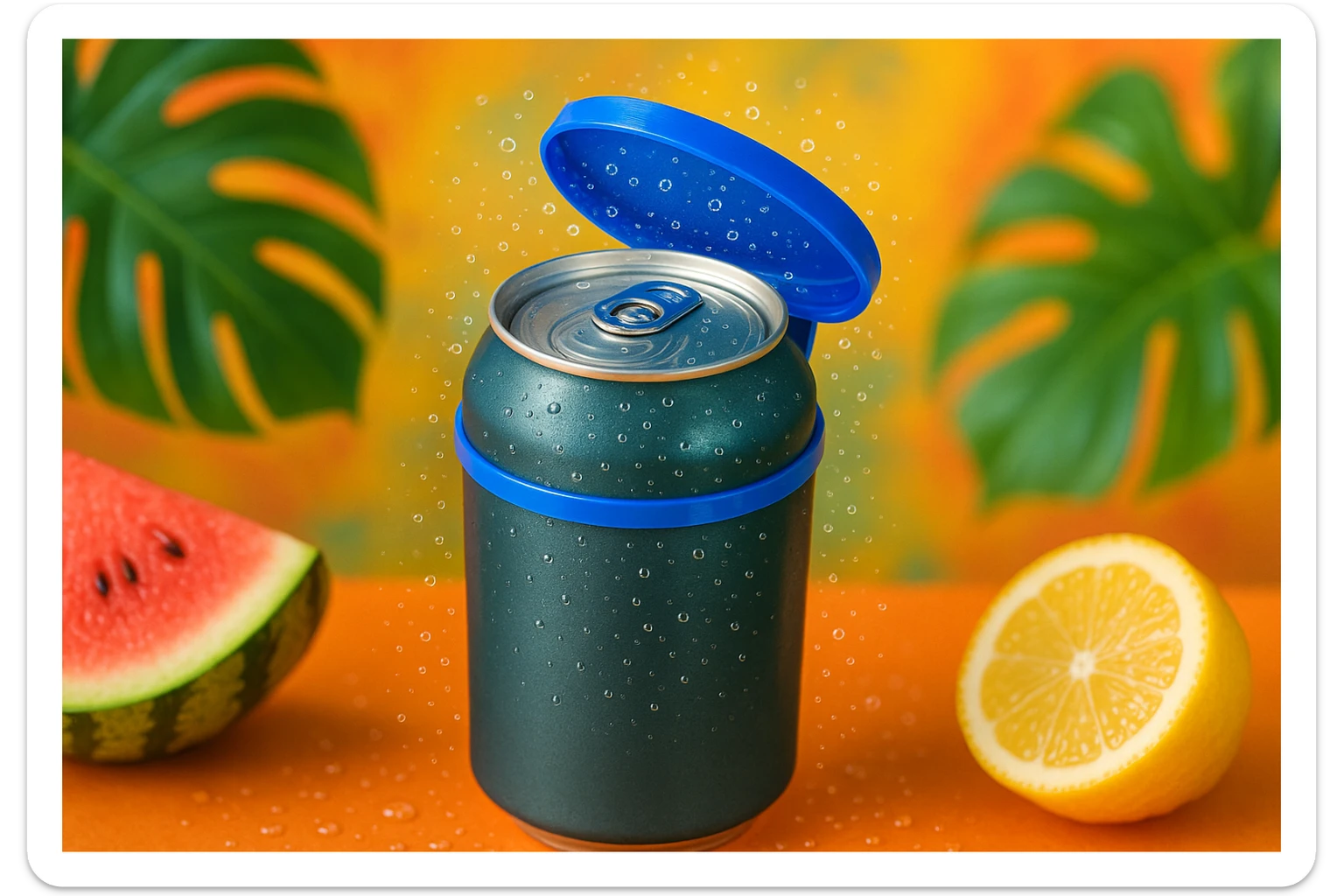 Készíts a következő jellemzőkre a mellékelt fotó felhasználásával a szöveghez illő képet, 1000x600px-es méretűt, fiatalos, dinamikus, megnyerő,változatos, színes, valósághű fotók legyenek!
„Megőrzi az italod aromáját, szénsavtartalmát”
Hermetikusan zárja a dobozodat, így hosszabban élvezheted az italok friss ízét, zamatos aromáját és pezsgő szénsavasságát. sticker