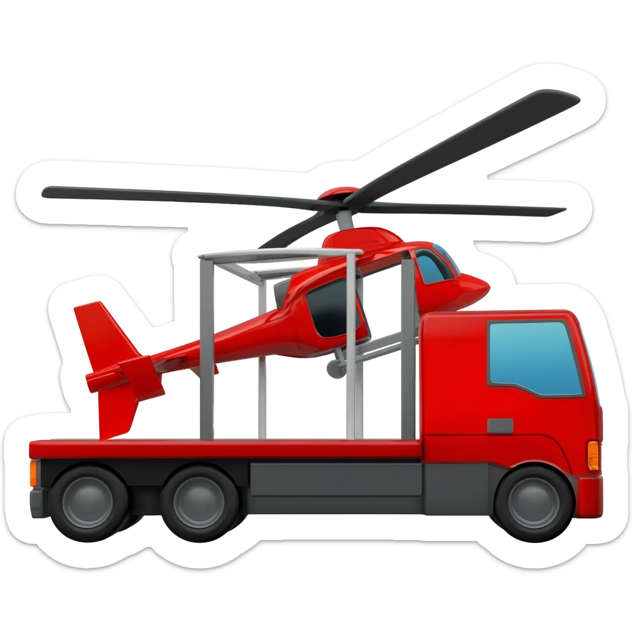 Red Articulated Lorry carrying helicopter sticker