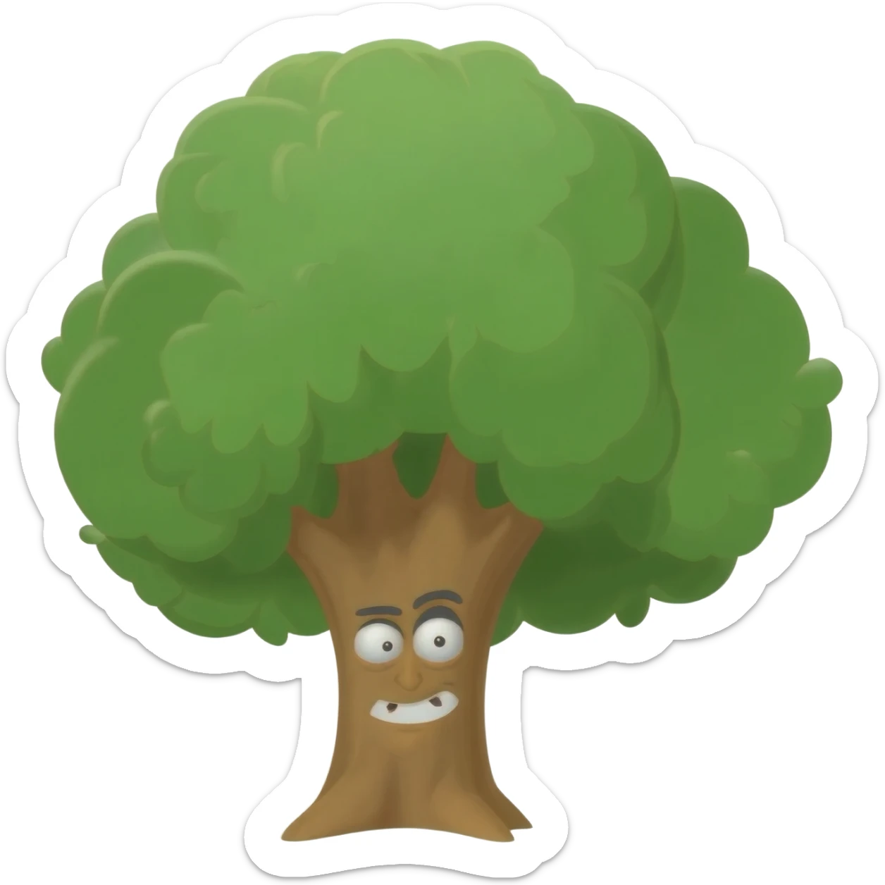 Yellow emoji face sneakily peaking out from behind a big tree sticker