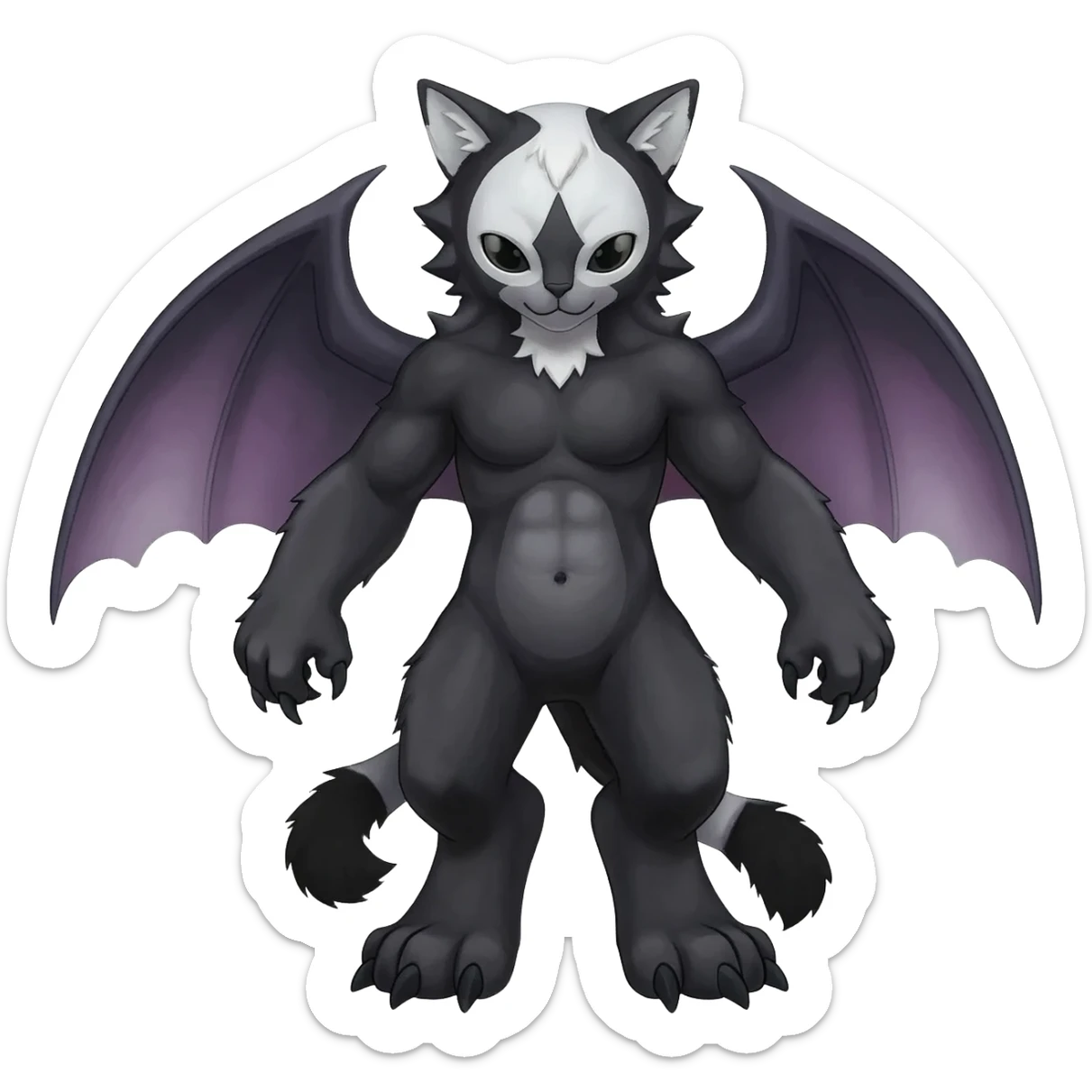 dark edgy dull pointy edgy Noivern-Noibat-Purloin-Torracat-Lykoi-Caracal-cat-Fakemon-fusion-hybrid-creature, with ear-bat-wings on head sticker