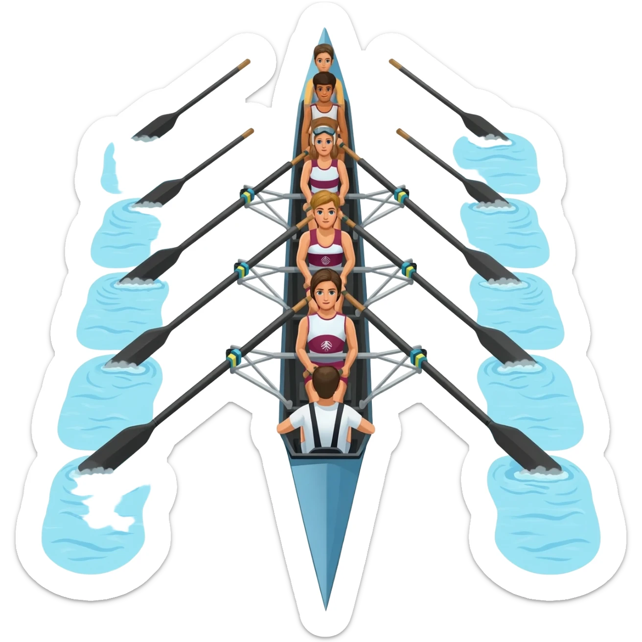 adapt so oars only 4 oars appear on each side of boat and cox faces other direction 8-woman crew boat rowing sticker