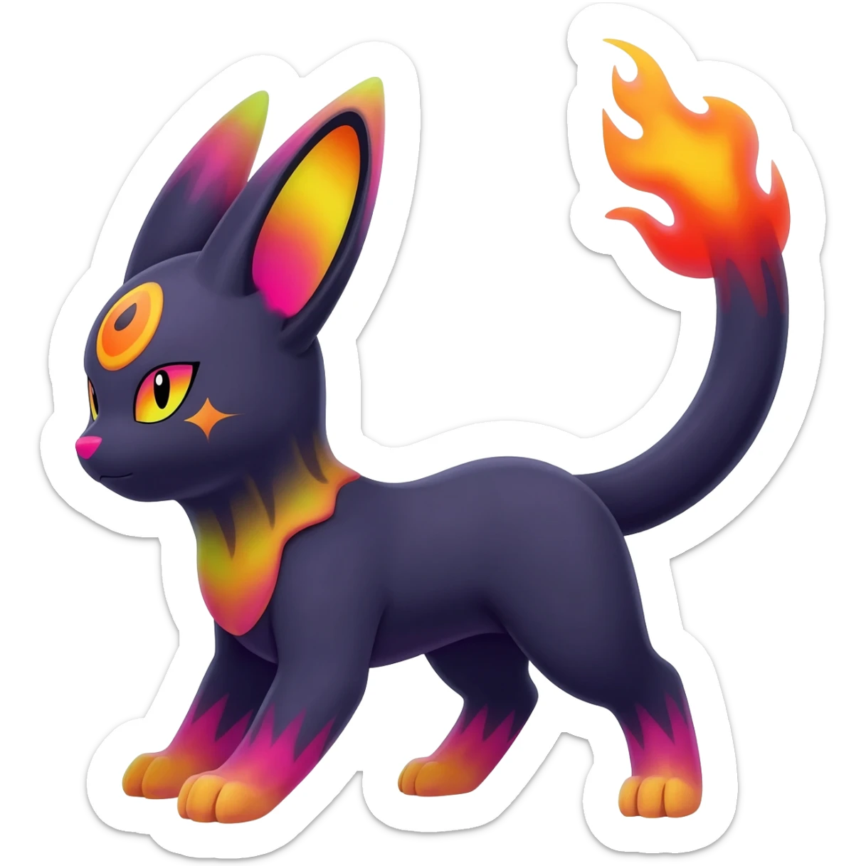 Dark vibrant pastel bright neon colorful edgy exotic painted Fakémon-Pokémon-Vernid-Flareon-Umbreon-creature sticker